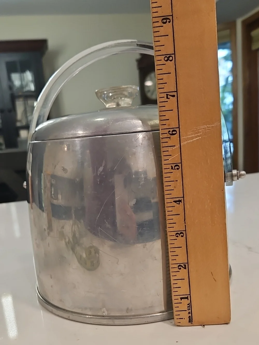 Vintage Kromex 1950s MCM Spun Aluminum Ice Bucket Acrylic Handle Retro Barware